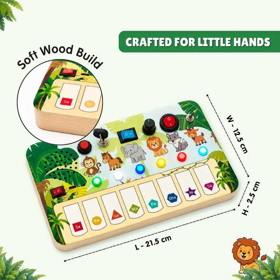 Jungle Piano size: 21.5 cm long, 12.5 cm wide, 2.5 cm high, soft wood build